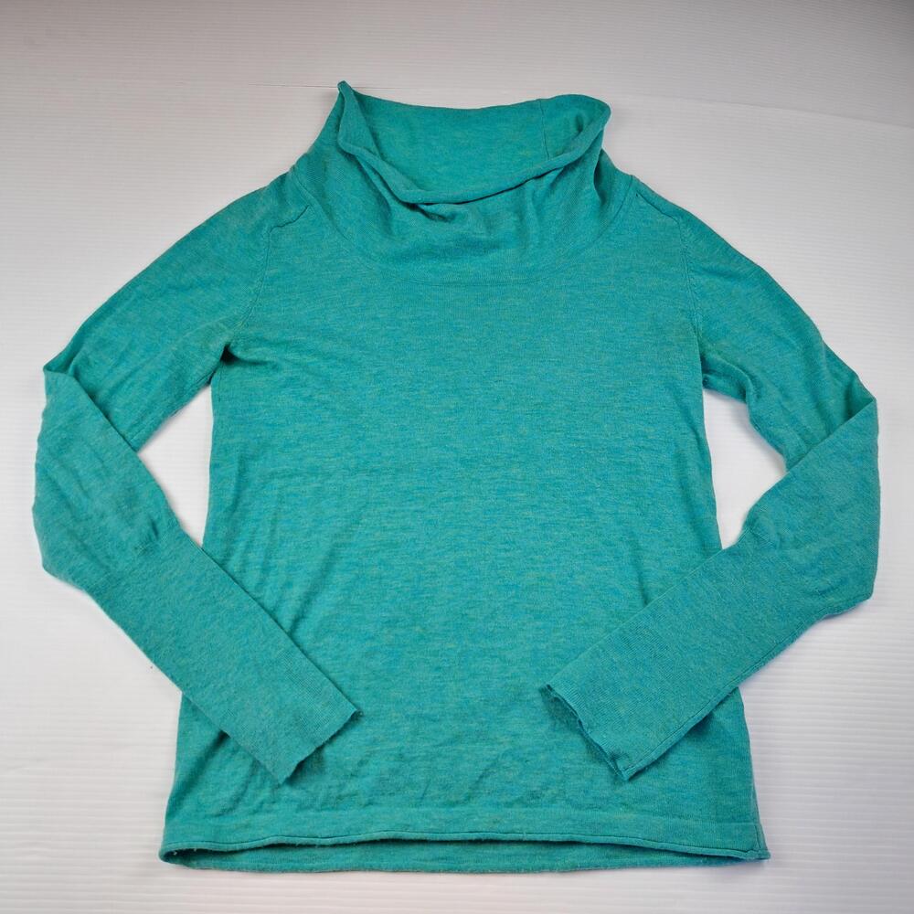 Title Nine Sweater Womens Small Blue Merino Wool Cowl Neck Raglan Knit
